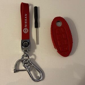 Nissan Key Fob Keychain and Fob Case Cover in Red Leather NWT